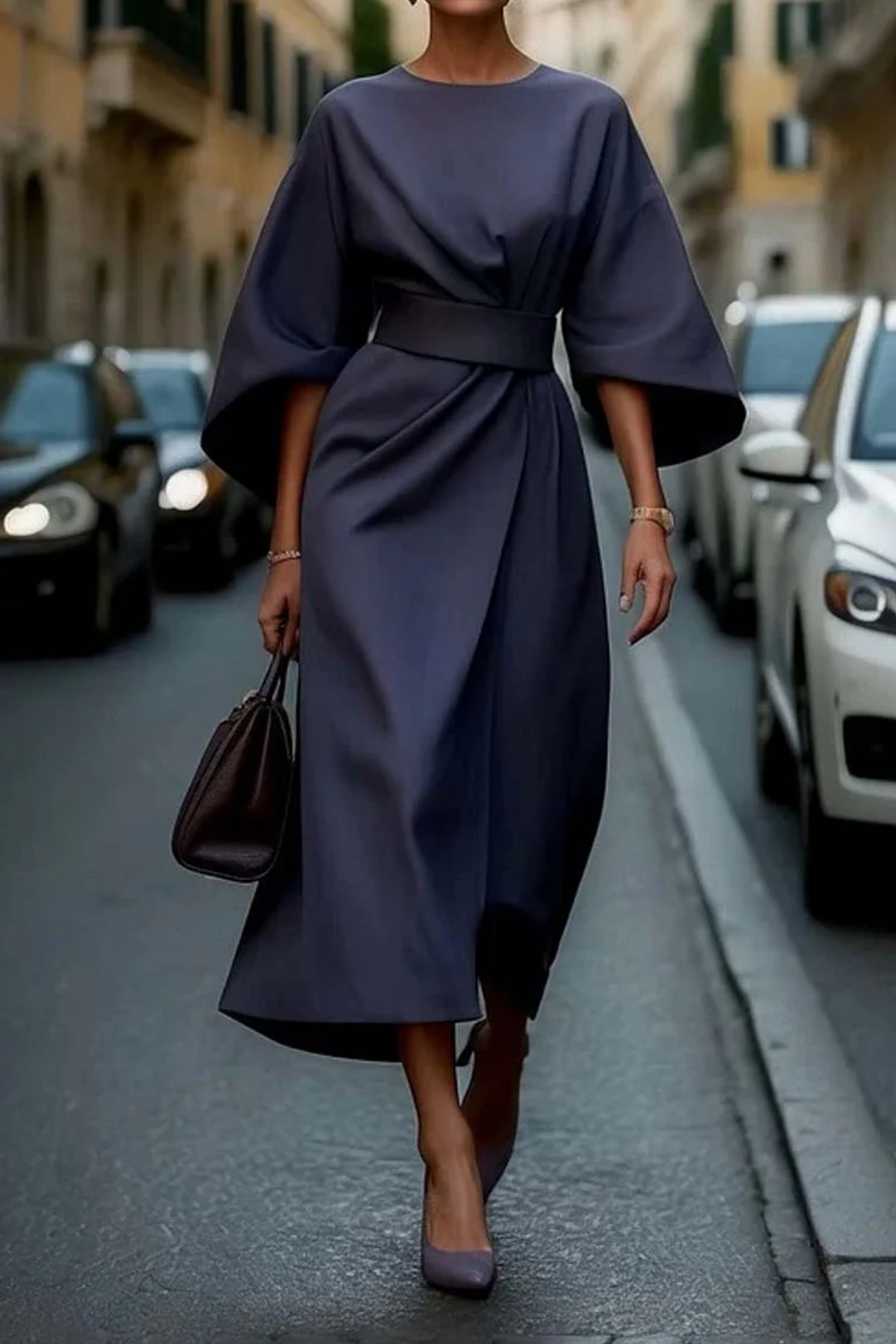 Grace | Elegant Dress with Lantern Sleeves and Belt