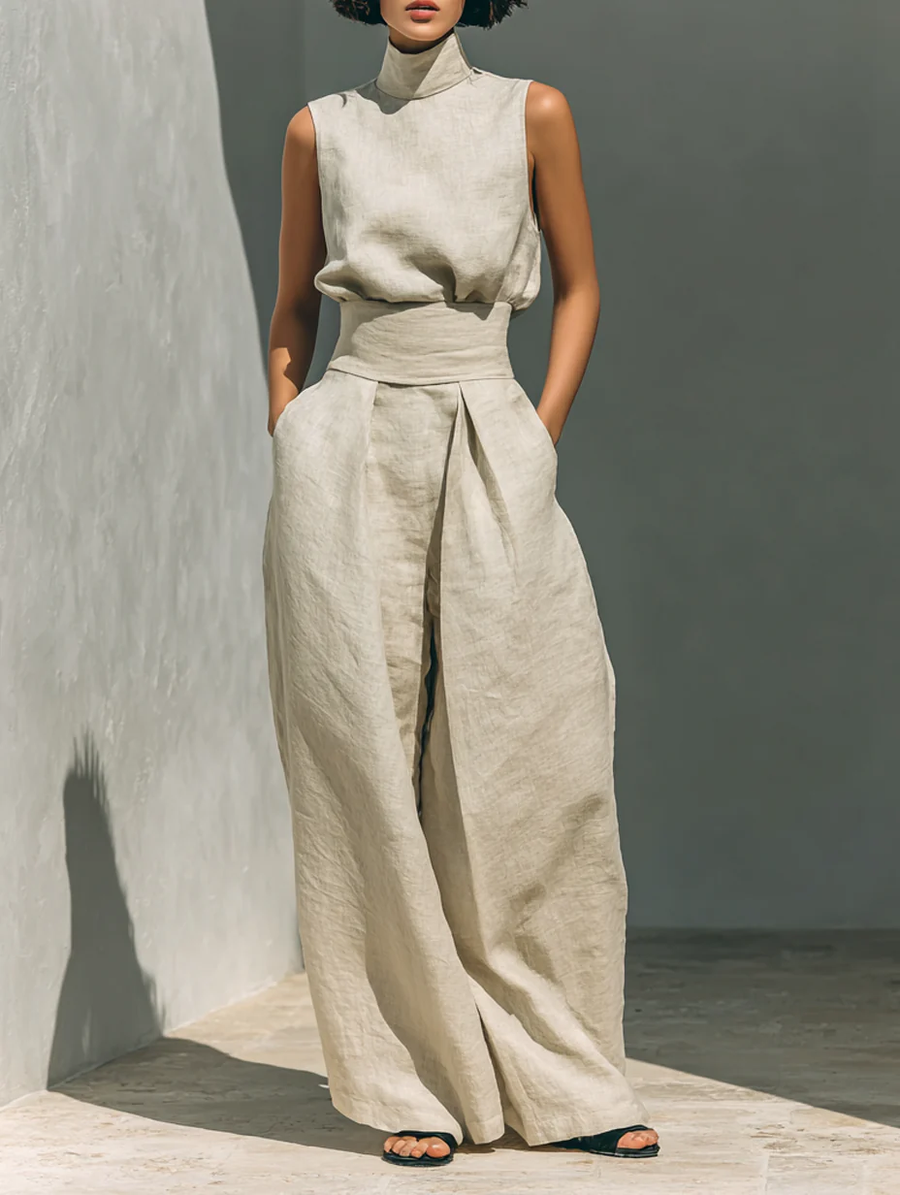 Dorothy™ | Beige Cotton-Linen Two-Piece Set