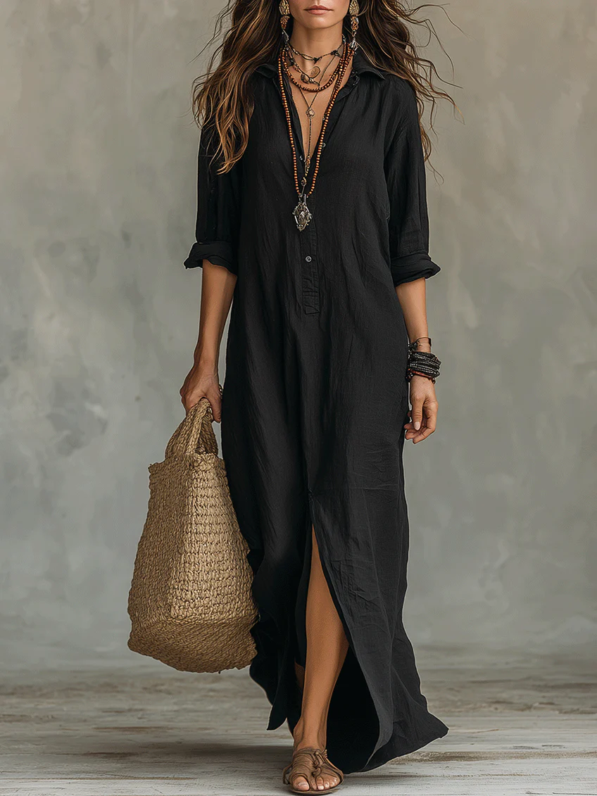 Soline | Maxi Fluid Dress with Front Buttons