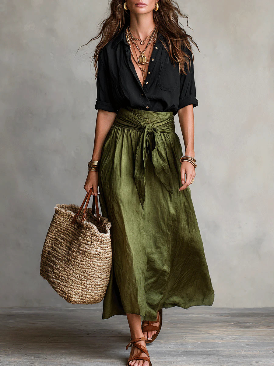 Olivia™ Two-Piece Shirt & Midi Skirt Set