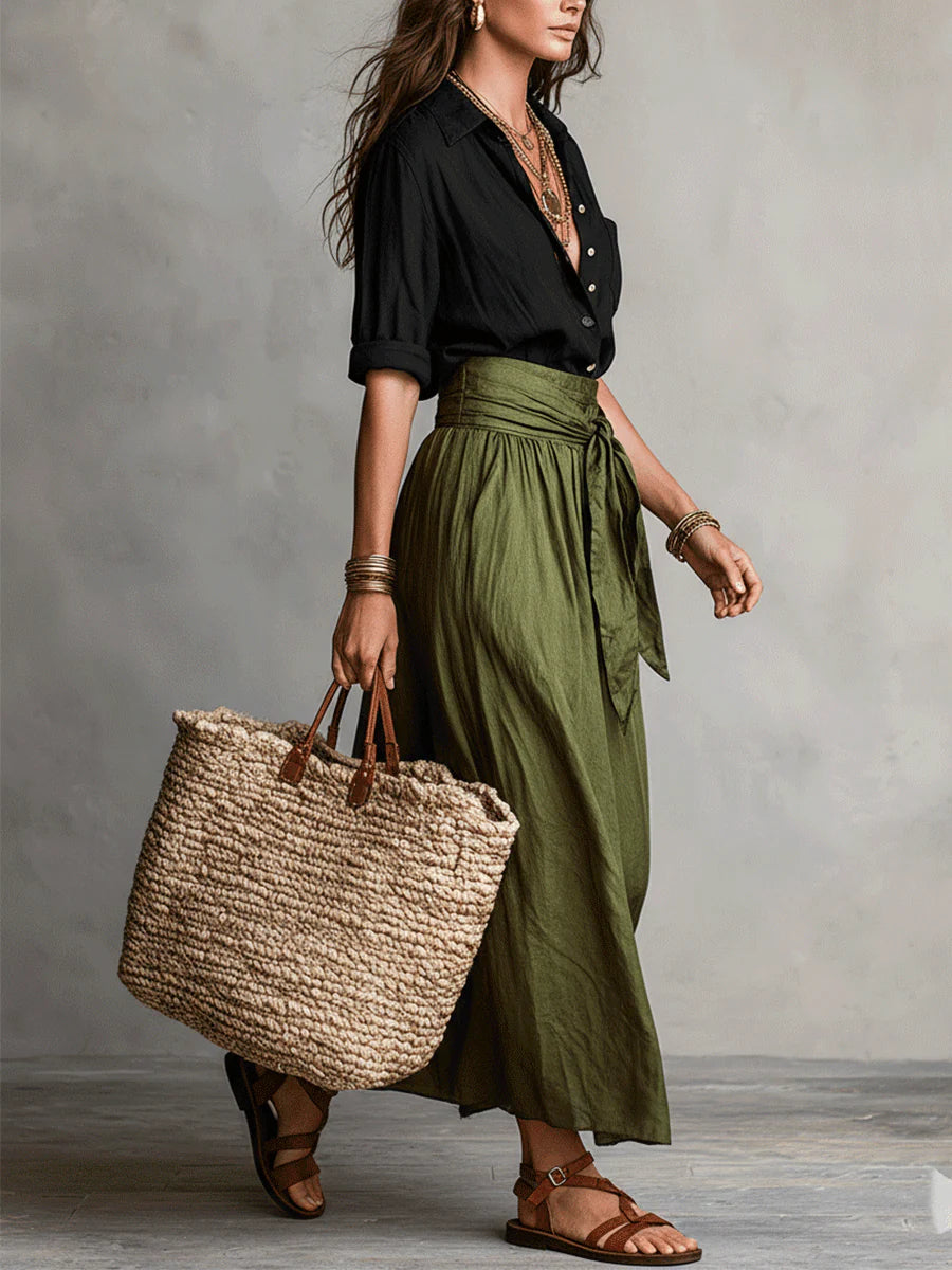 Olivia™ Two-Piece Shirt & Midi Skirt Set