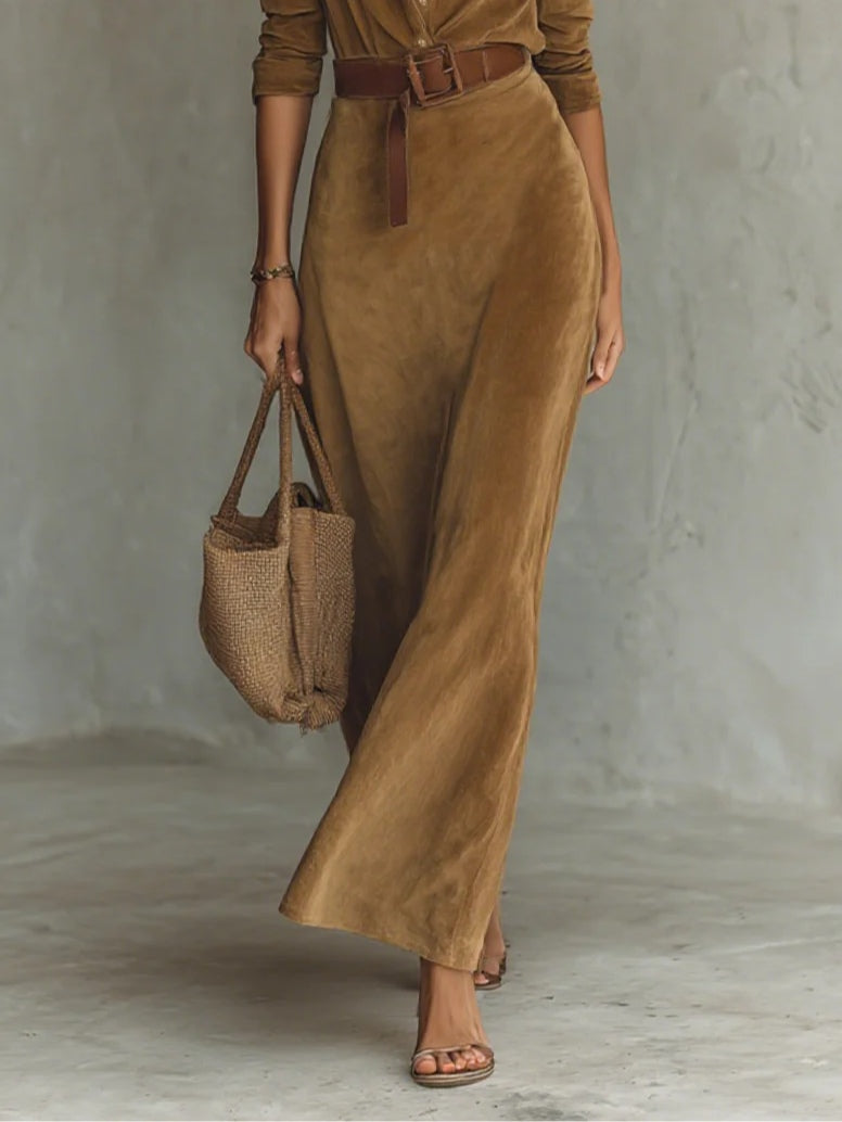 Lunori™ Célianne | Chic Suede Maxi Dress