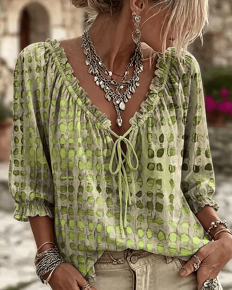 Araminta - Soft-Touch Lace-Up V-Neck Blouse