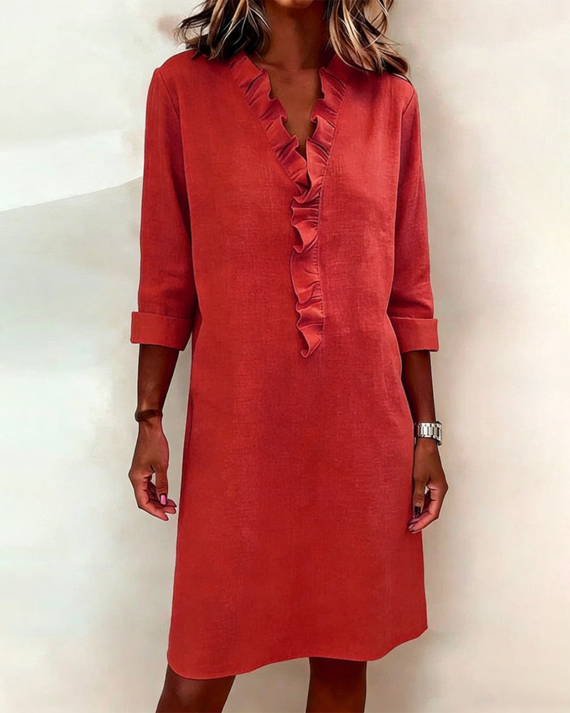 Dorelle - Breezy Linen-Blend Ruffle Shift Dress