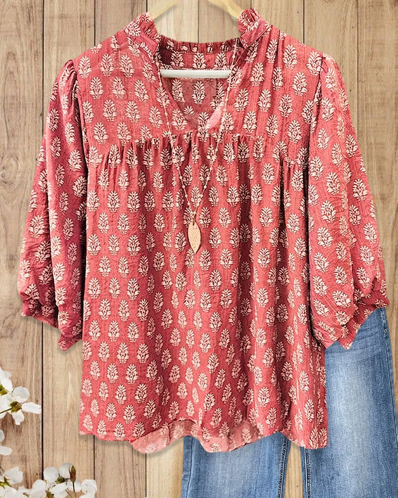Isla | Floral Print V-Neck Blouse