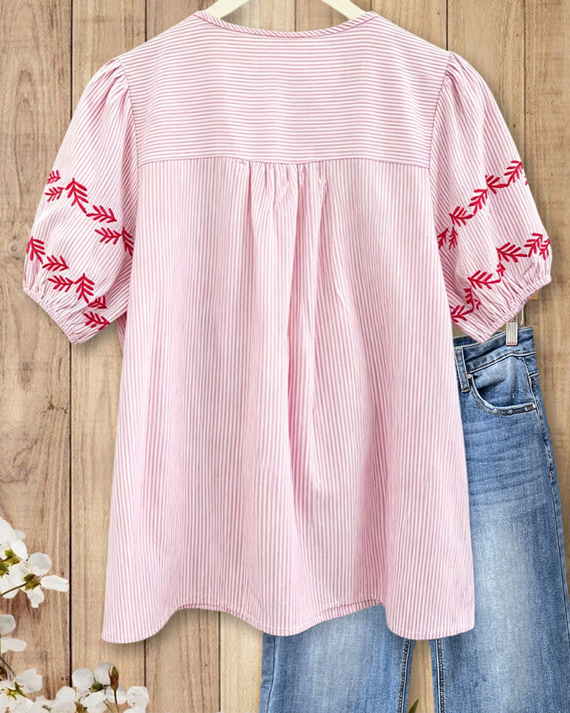 Elena | Floral Embroidery V-Neck Blouse