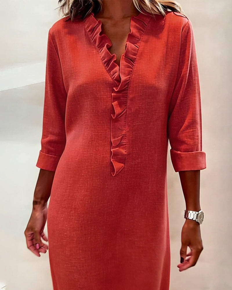 Dorelle - Breezy Linen-Blend Ruffle Shift Dress