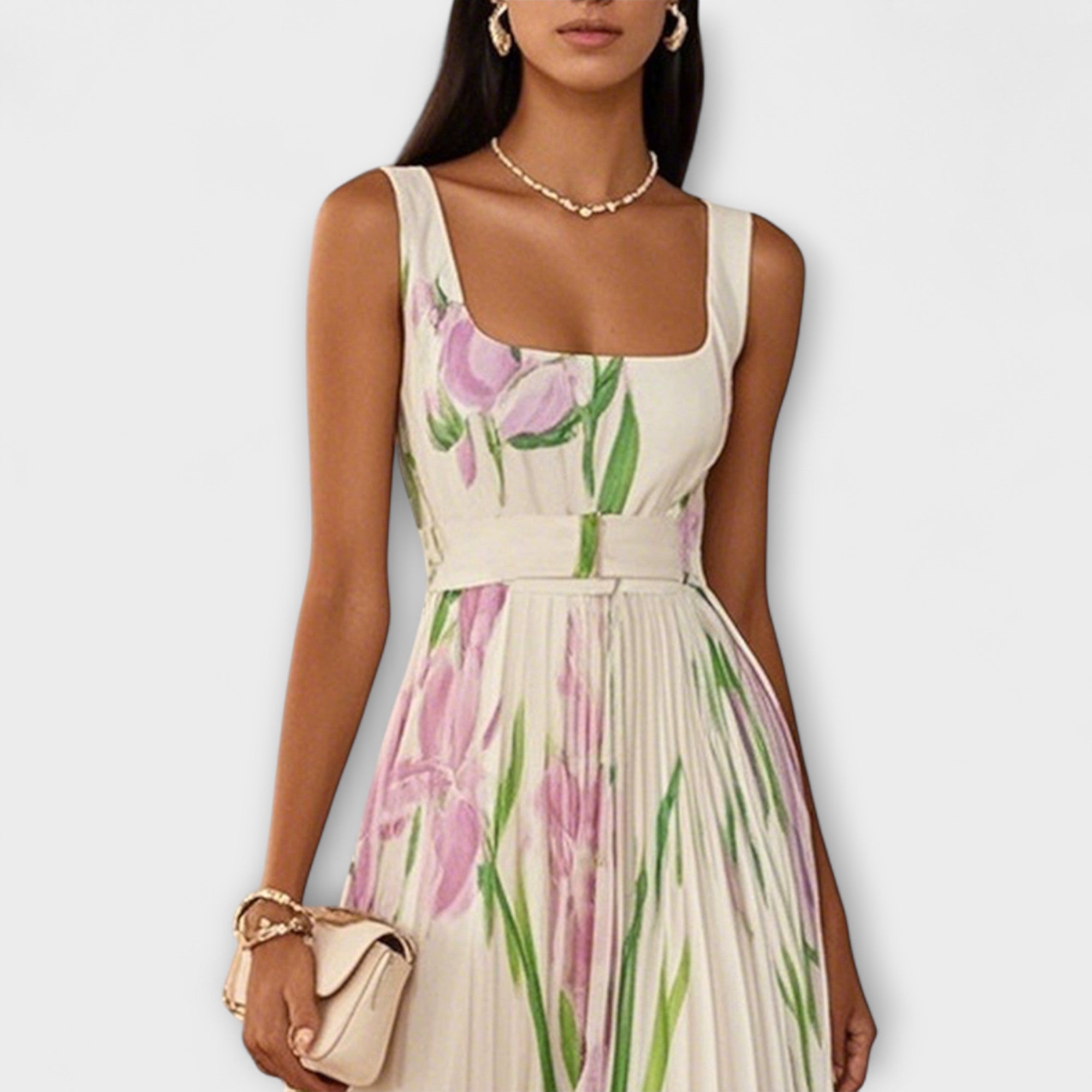 Floral Garden Dress | Spring Chiffon Pleated Maxi