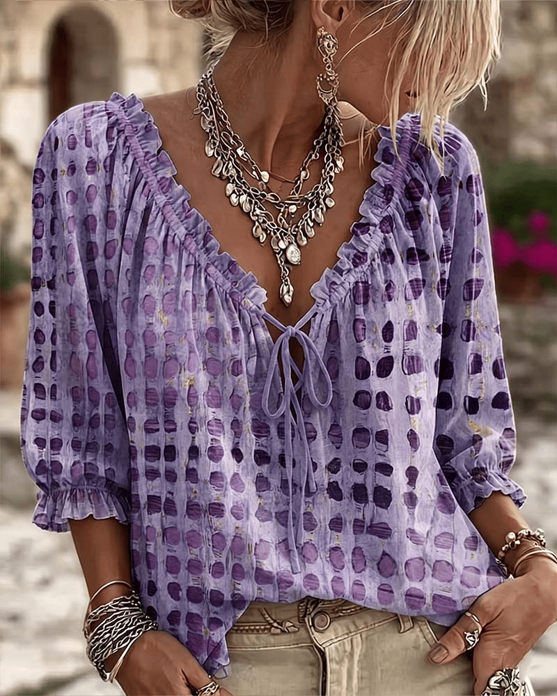 Araminta - Soft-Touch Lace-Up V-Neck Blouse