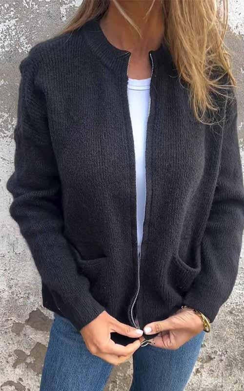 Jane - Round Neck Zipper Knitted Jacket
