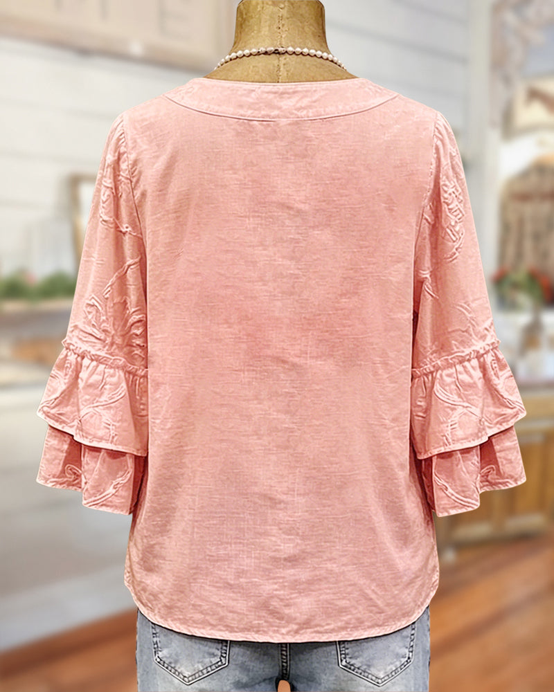 Celeste | Glamorous Ruffle Sleeve V-Neck Blouse