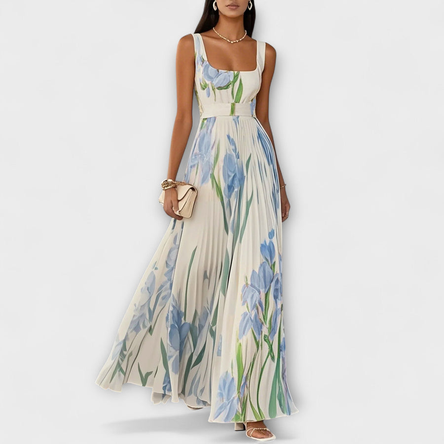 Floral Garden Dress | Spring Chiffon Pleated Maxi