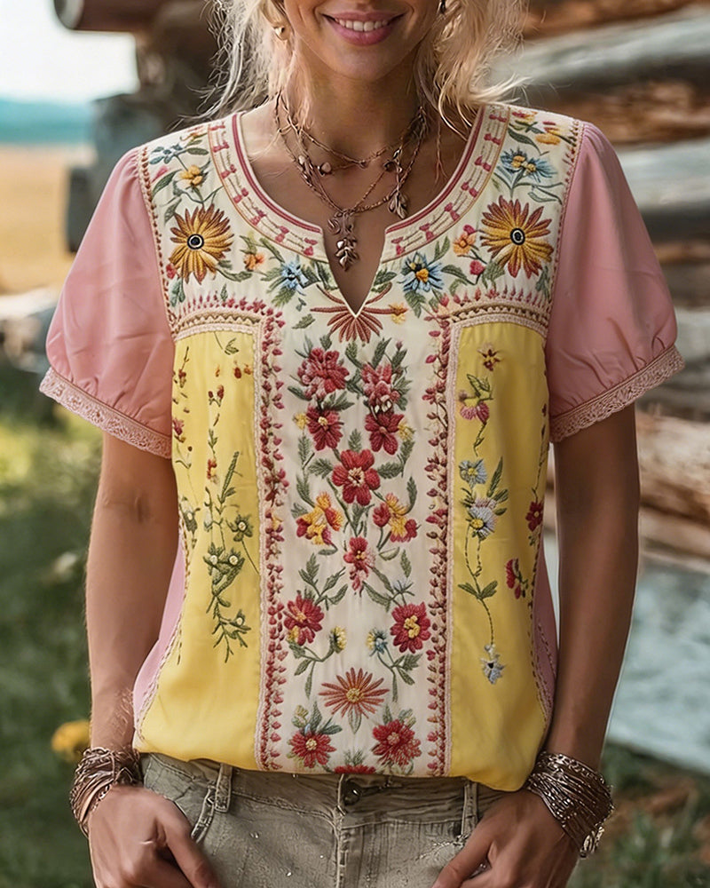 Aria | Ethnic Floral Print V-Neck Blouse