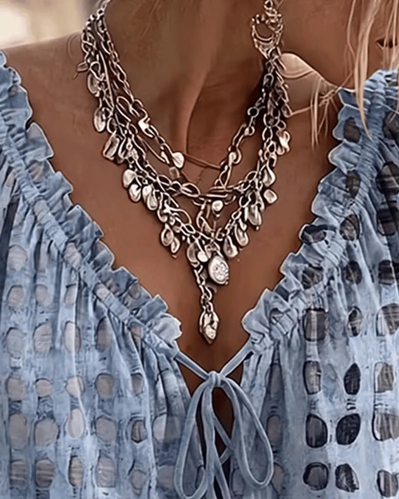 Araminta - Soft-Touch Lace-Up V-Neck Blouse