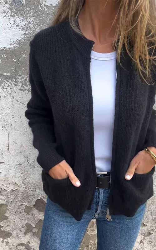 Jane - Round Neck Zipper Knitted Jacket