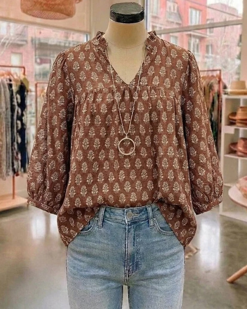 Isla | Floral Print V-Neck Blouse