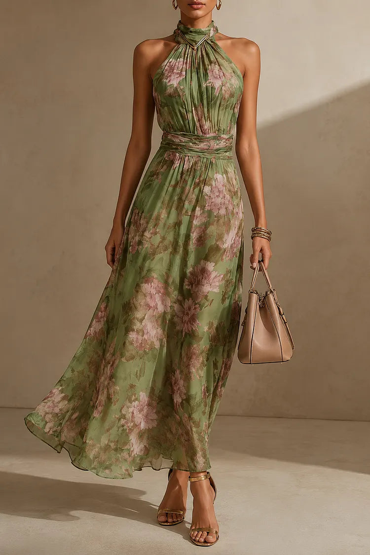 Jane - Wedding Guest Floral Halter Maxi Dress