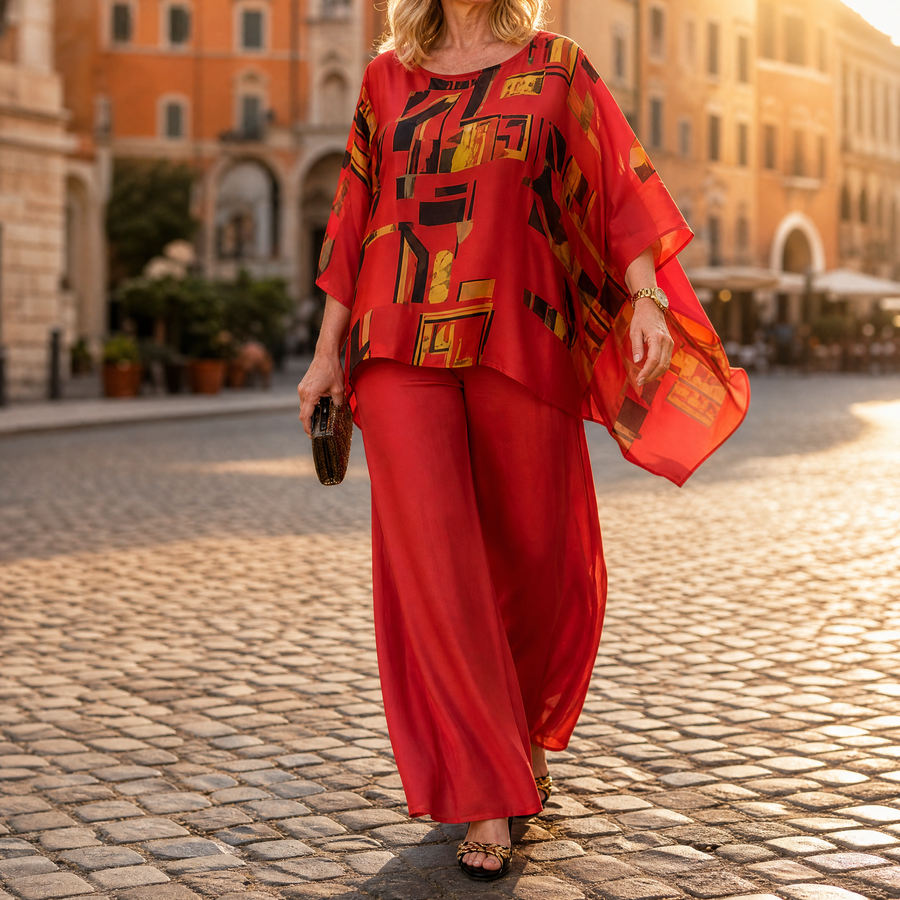 Vesara™ Elegant Batwing Top & Wide-Leg Pants Set