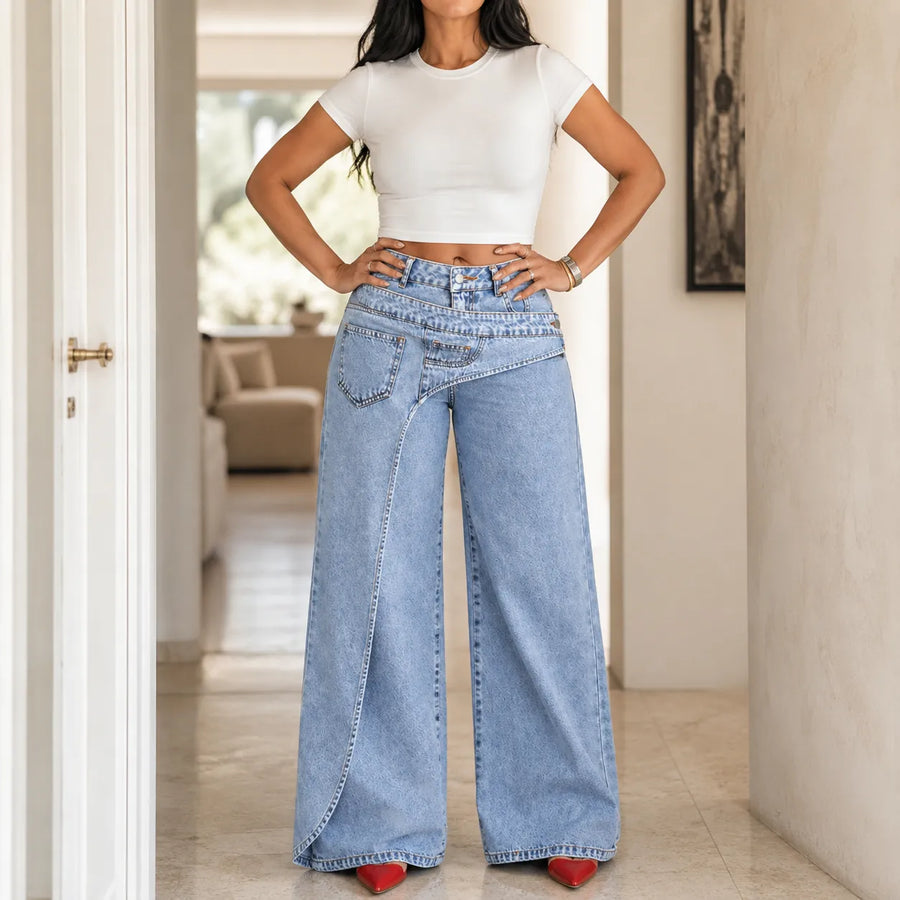 Vellara – Asymmetric Wrap Waist Wide Leg Jeans