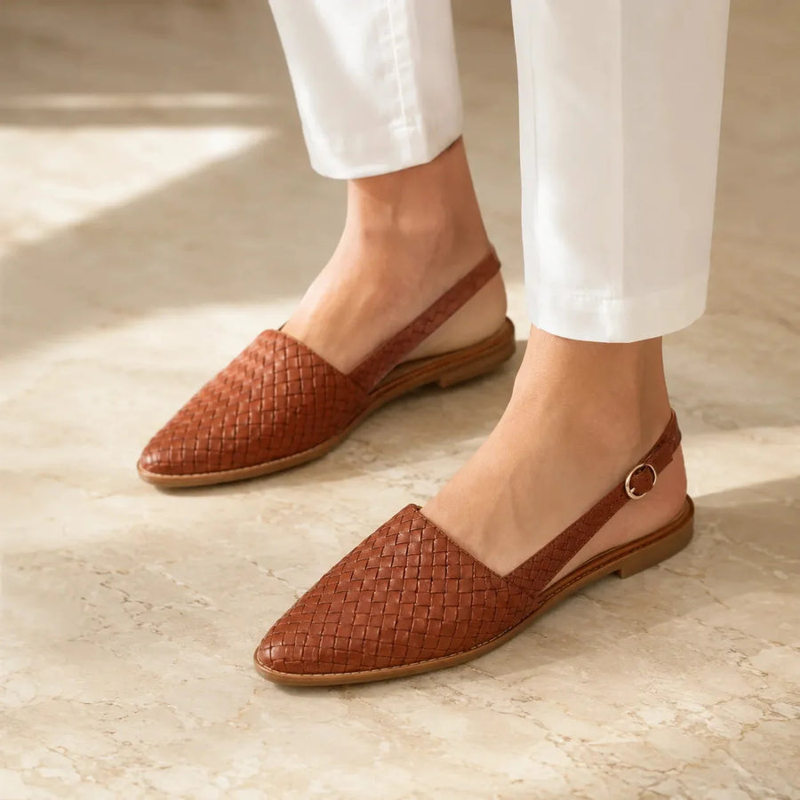 Aurora – Woven Leather-Look Slingback Flats for Women