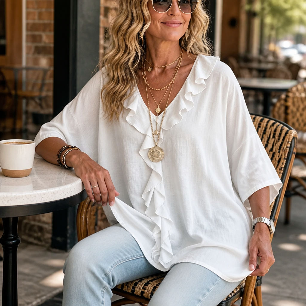 Restedge – The Ruffle Blouse That Skims, Never Clings