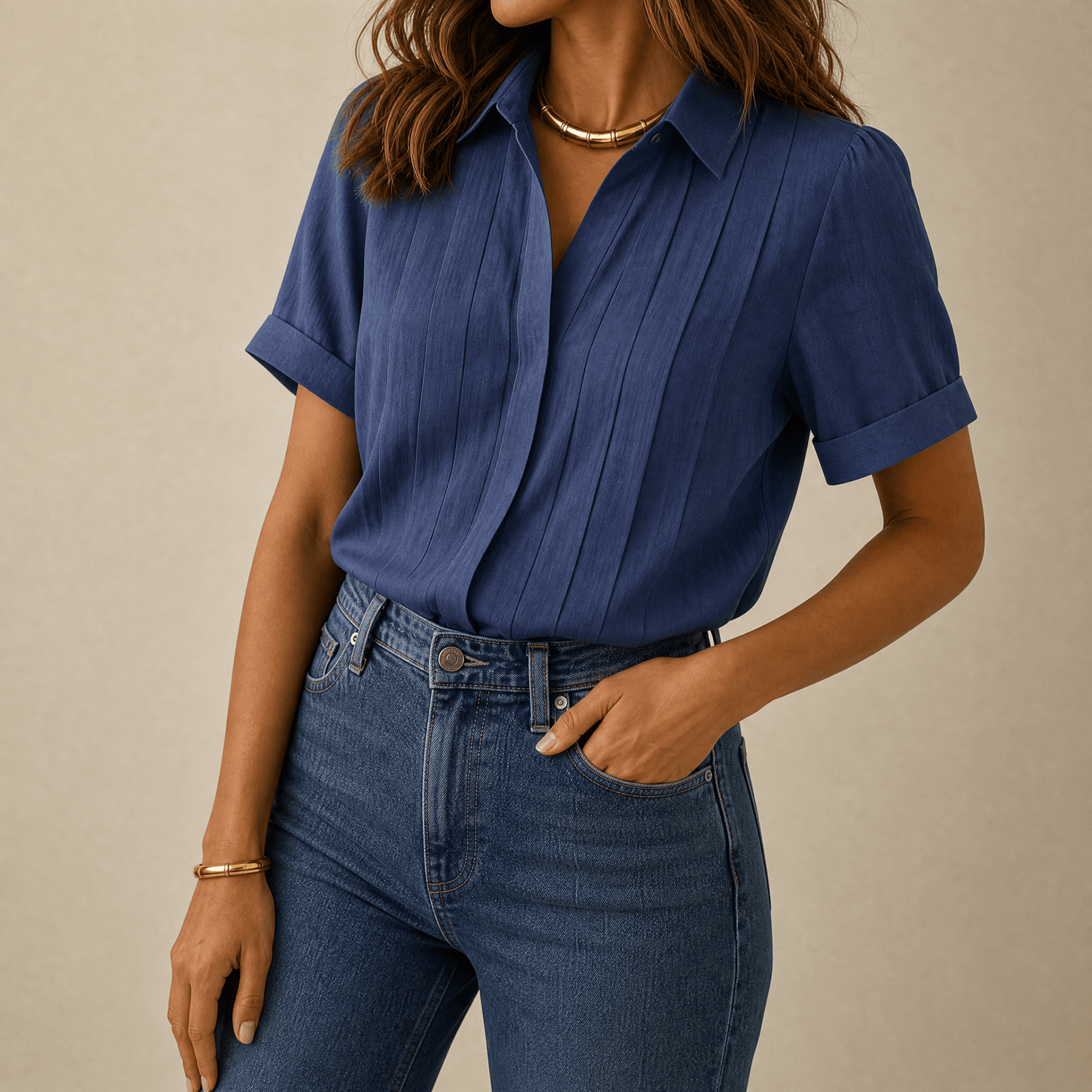Lunavia – Women's Pleated Short-Sleeve Blouse