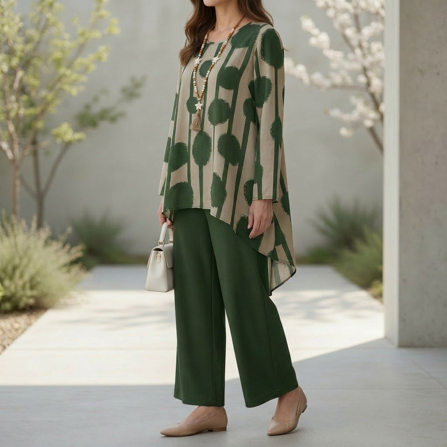 Vivelyn – Women's Bold Print High-Low Tunic & Wide-Leg Pants Set