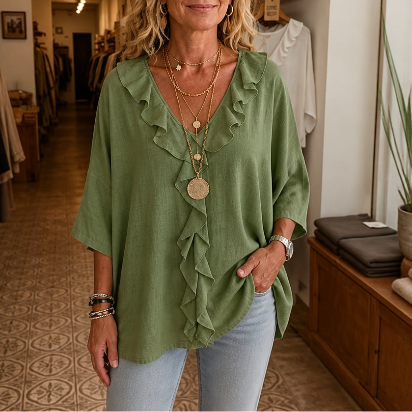Restedge – The Ruffle Blouse That Skims, Never Clings