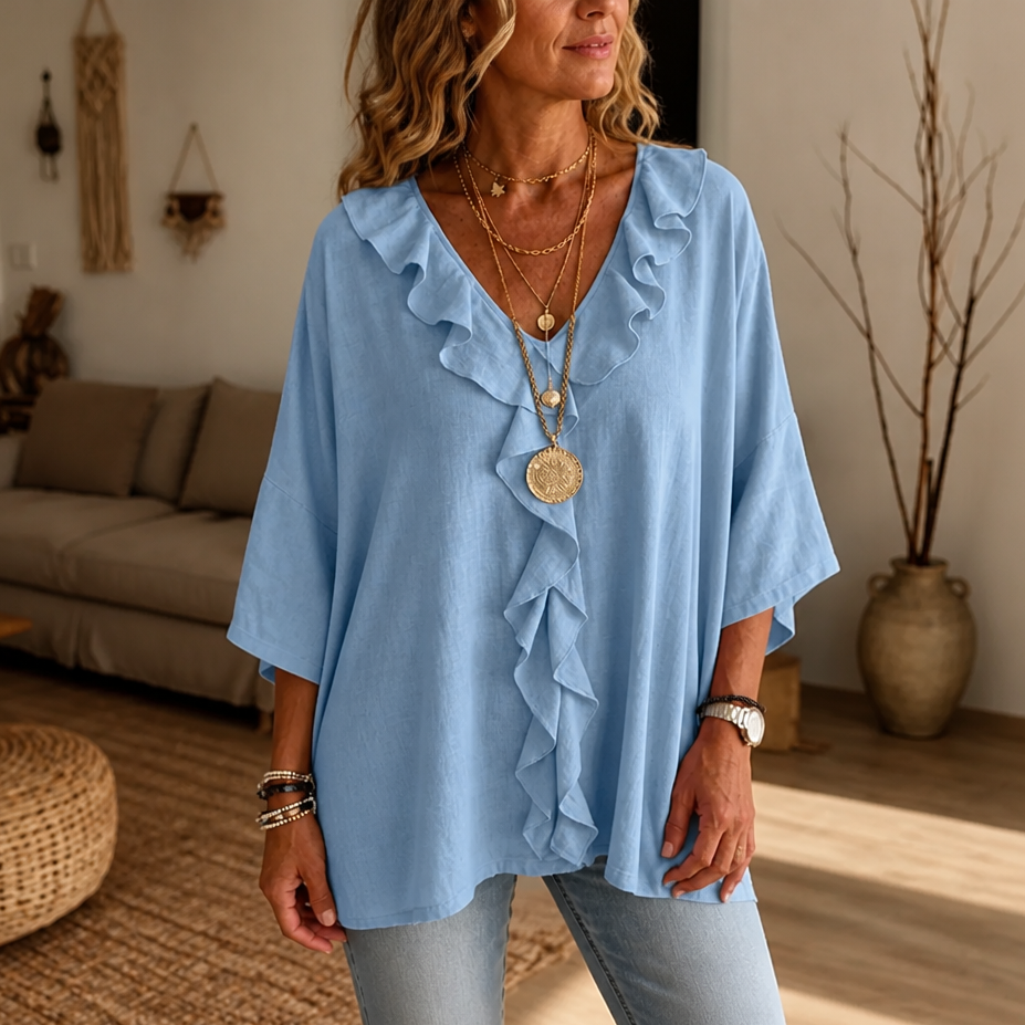 Restedge – The Ruffle Blouse That Skims, Never Clings