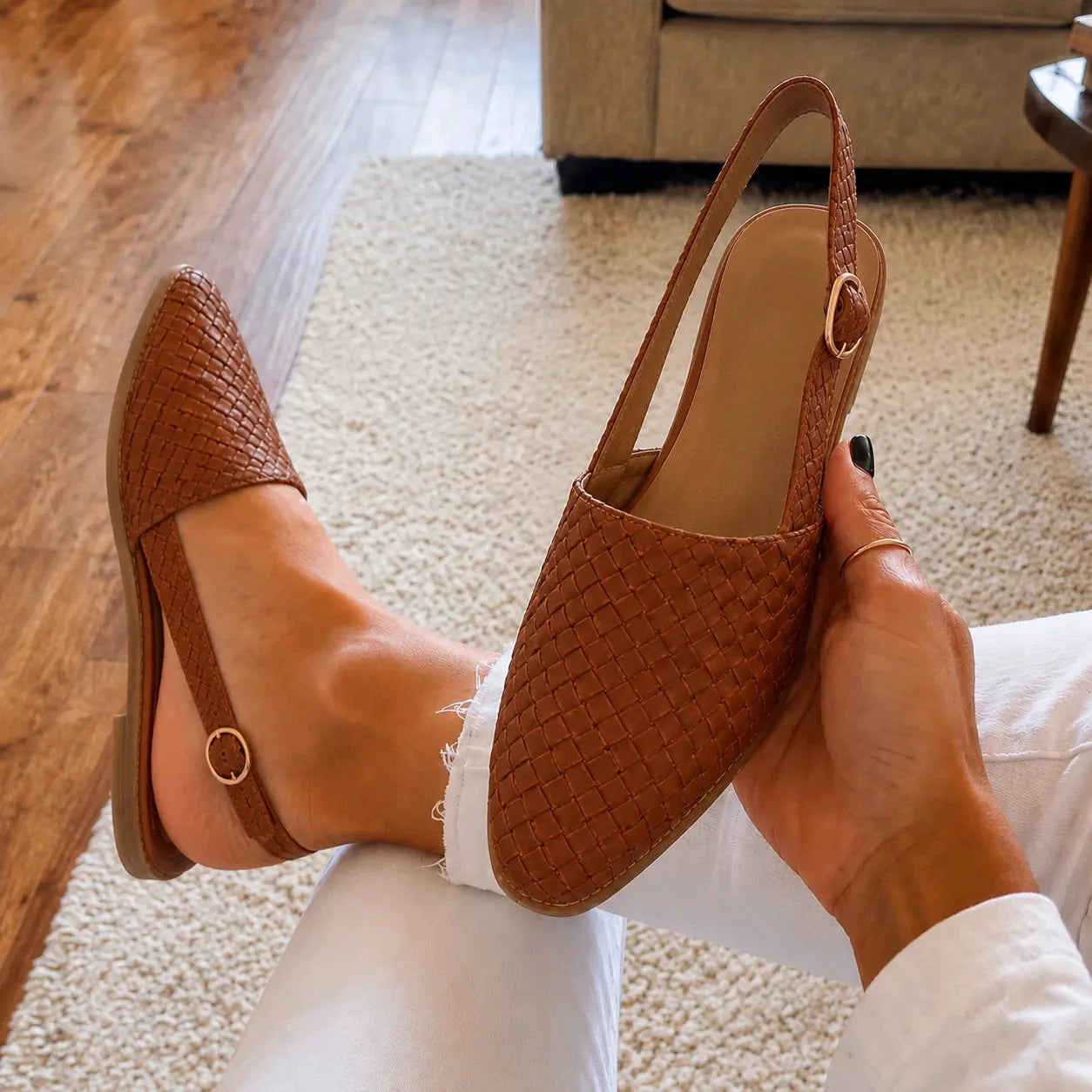 Aurora – Woven Leather-Look Slingback Flats for Women