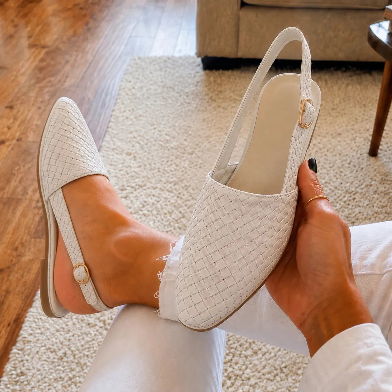 Aurora – Woven Leather-Look Slingback Flats for Women