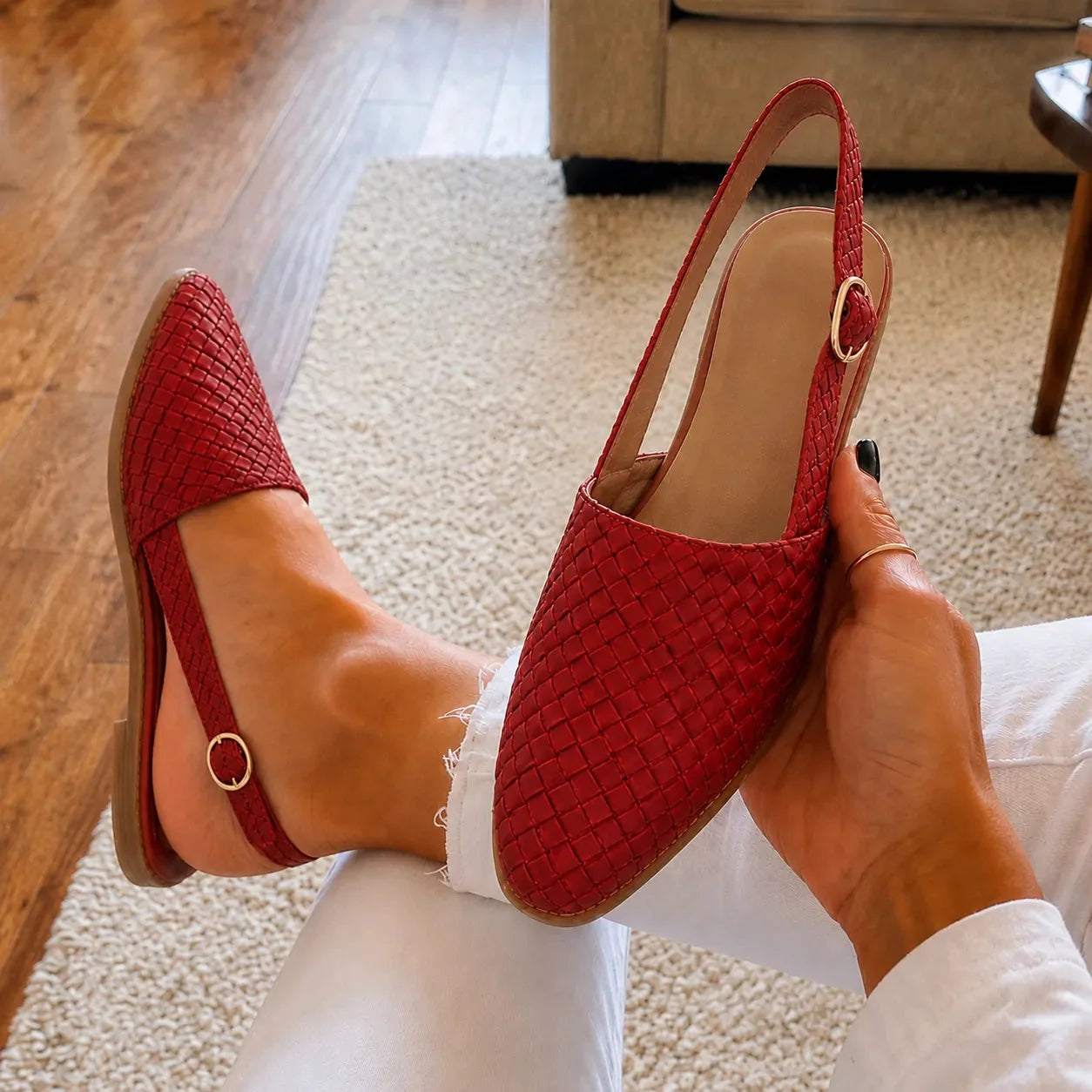 Aurora – Woven Leather-Look Slingback Flats for Women