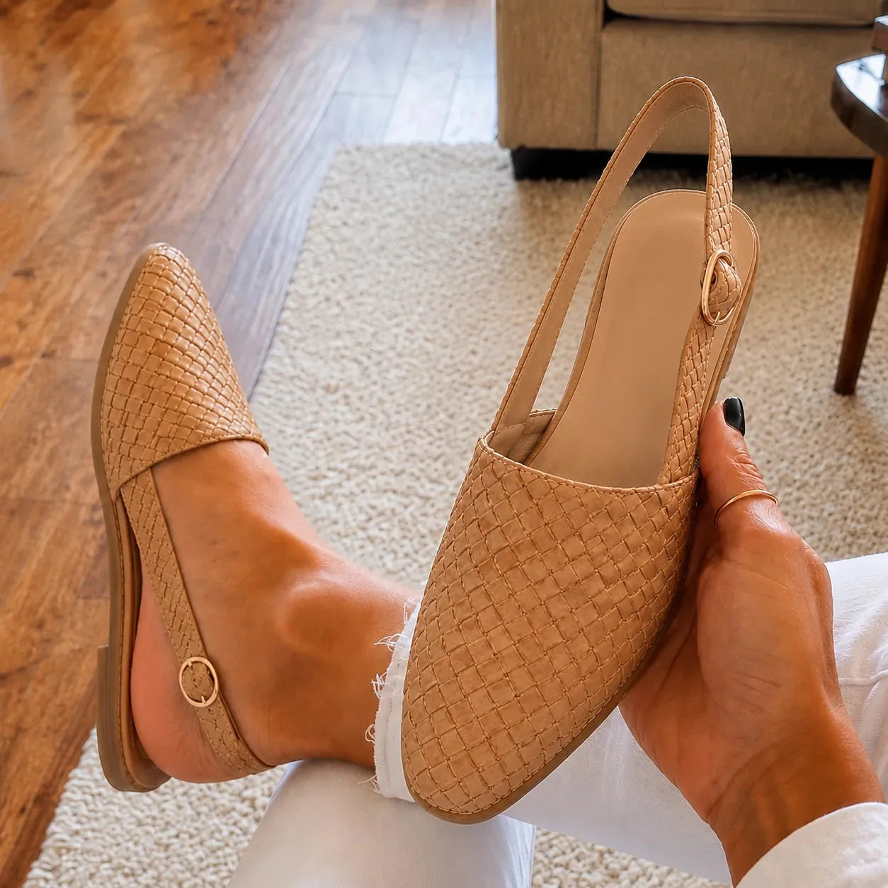 Aurora – Woven Leather-Look Slingback Flats for Women