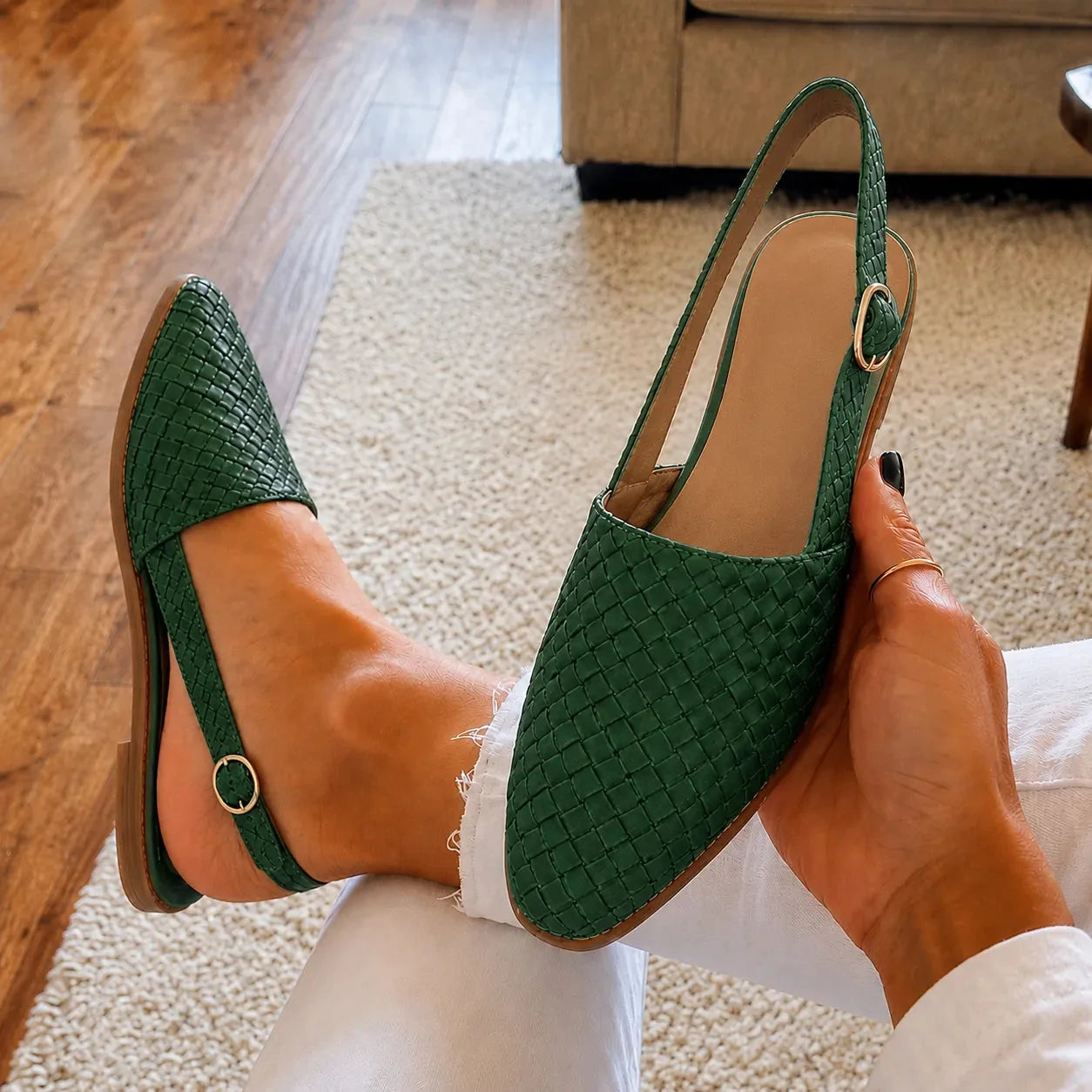 Aurora – Woven Leather-Look Slingback Flats for Women