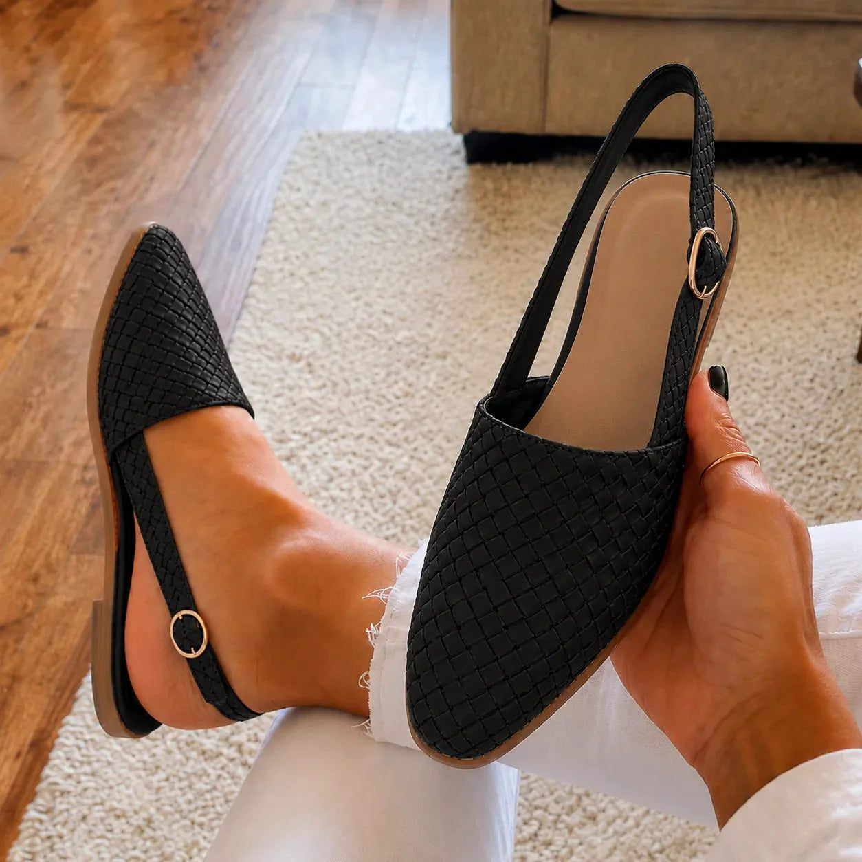 Aurora – Woven Leather-Look Slingback Flats for Women