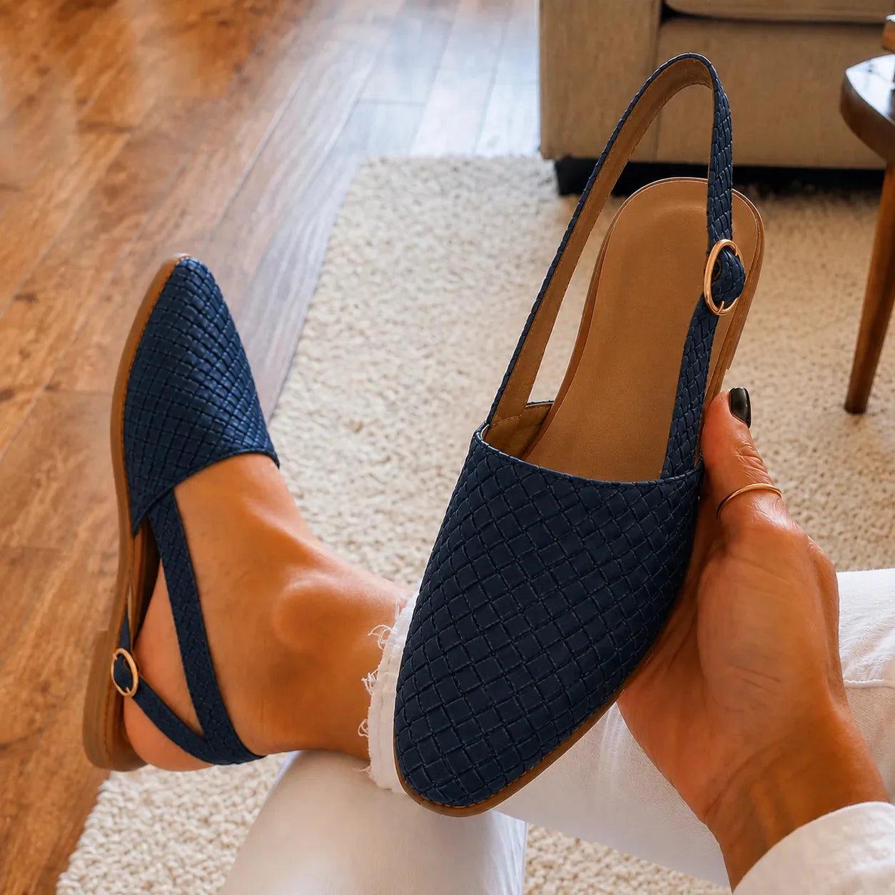Aurora – Woven Leather-Look Slingback Flats for Women
